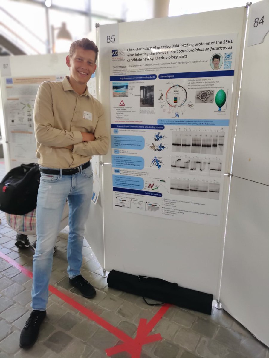 Very happy to present my first poster today, on DNA-binding proteins from the #SSV1 virus infected the archaeal host Saccharolobus solfataricus, <a href="/NSABS2022/">National Symposium Applied Biological Sciences</a>. 🧠👨‍🔬 Big thanks to the organizing committee for the great symposium!
#MICR #VUB #PhD