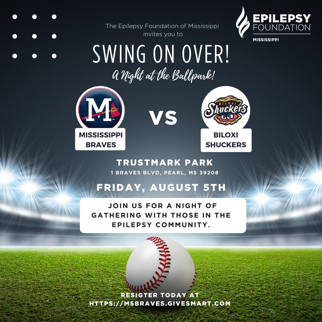 EpilepsyMS's tweet photo. SAVE THE DATE! Join us for a night at the ballpark on Fri., Aug. 5. - MS Braves vs. Biloxi Shuckers! https://t.co/b7p9q2wre3 https://t.co/viscx8YRhh