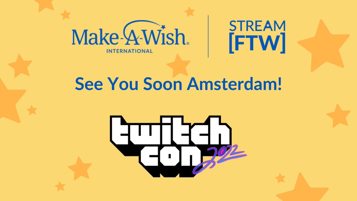 Amazing news! 📣

Op 16 en 17 juli kunnen jullie ons, samen met <a href="/streamftwintl/">Make-A-Wish Intl Stream For The Wishes</a>, terugvinden op <a href="/TwitchCon/">TwitchCon</a>!! 🤩

Kom een praatje maken met ons en wie weet draag jij binnenkort je steentje bij aan het vervullen van wensen van levensbedreigend zieke kinderen. 💙💫