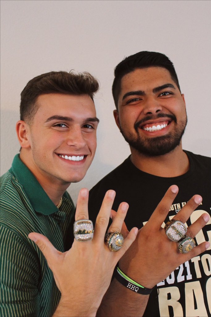 USFAthletics's tweet photo. Ring Season 💍 @USFCoedCheer 

#HornsUp🤘 | #NationalChamps | #Back2Back https://t.co/sShJ9jZxgW