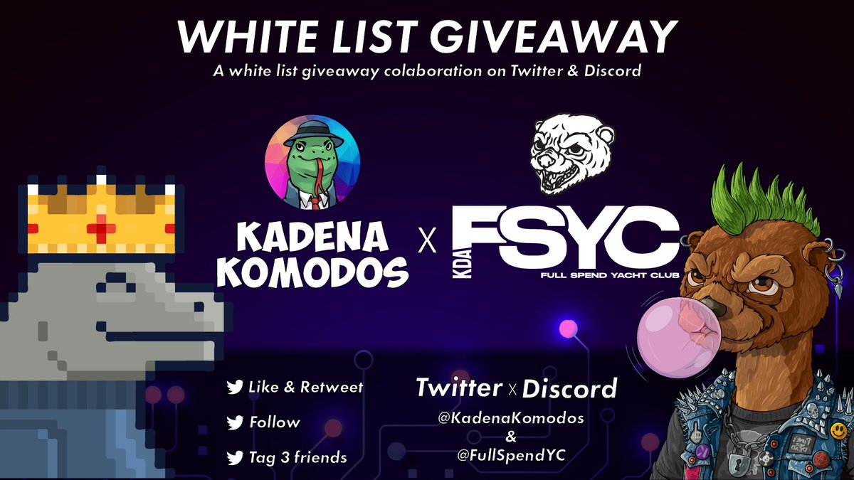 KadenaKomodos's tweet image. 🚨 GIVEAWAY 🚨

🦦10  WL spots for @FullSpendYC + 30 in $KDA 🦦

To enter:
RT + Follow: 
@FullSpendYC &amp;amp; @KadenaKomodos 

check out @FullSpendYC they're giving away 10 WL spots for @KadenaKomodos and 1 FREE mint!

Both projects are also giving away 10 WL in their discords!