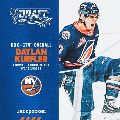 With the 174th selection of the 2022 #NHLDraft the #Isles select Daylan Kuefler.

#LGI | <a href="/Jackpocket/">Jackpocket</a>