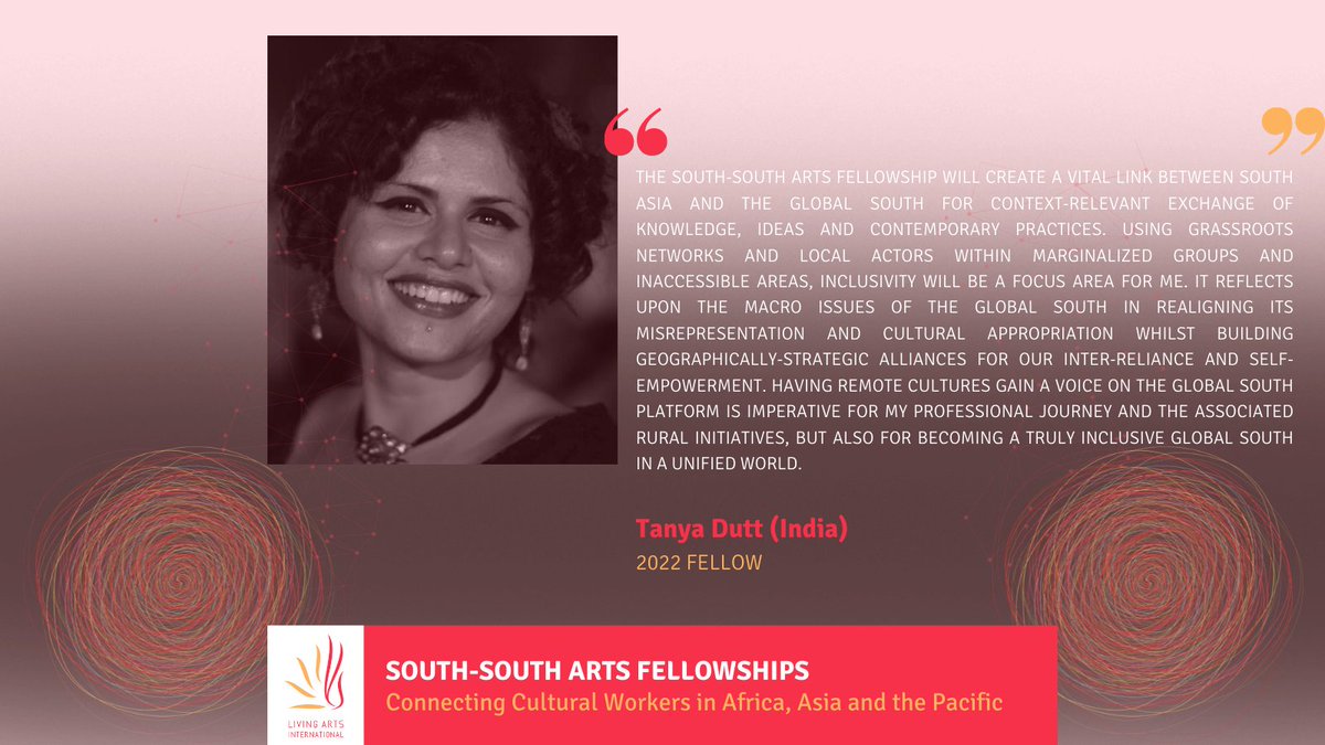 Meet our 2022 Fellows: Arts and culture manager and researcher Tanya Dutt, who strives to solve issues of remote communities in India through research and multivalent use of hyper-local heritage resources.
Read more about Tanya and our other Fellows at: connectingsouth.org/2022/06/27/mee…