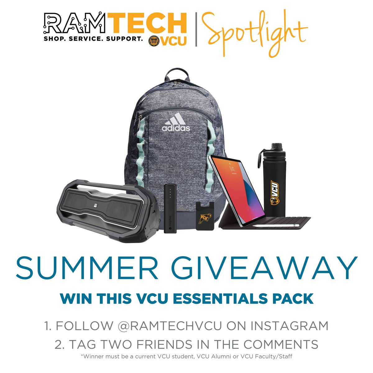 Win BIG this summer with our Summer Spotlight Giveaway! 🎒💻Head over to our Instagram for entry rules! #VCU #VCURams #VCURamily #VCU2026 #VCU2025 #VCU2024 #VCU2023