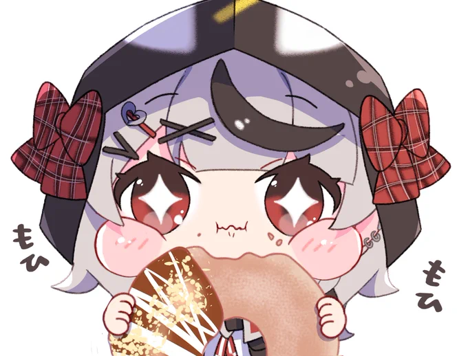 この前の差し入れを頬張る沙花叉🍩

#さかまた飼育日記 #絵柄が好みっていう人にフォローされたい #イラスト 