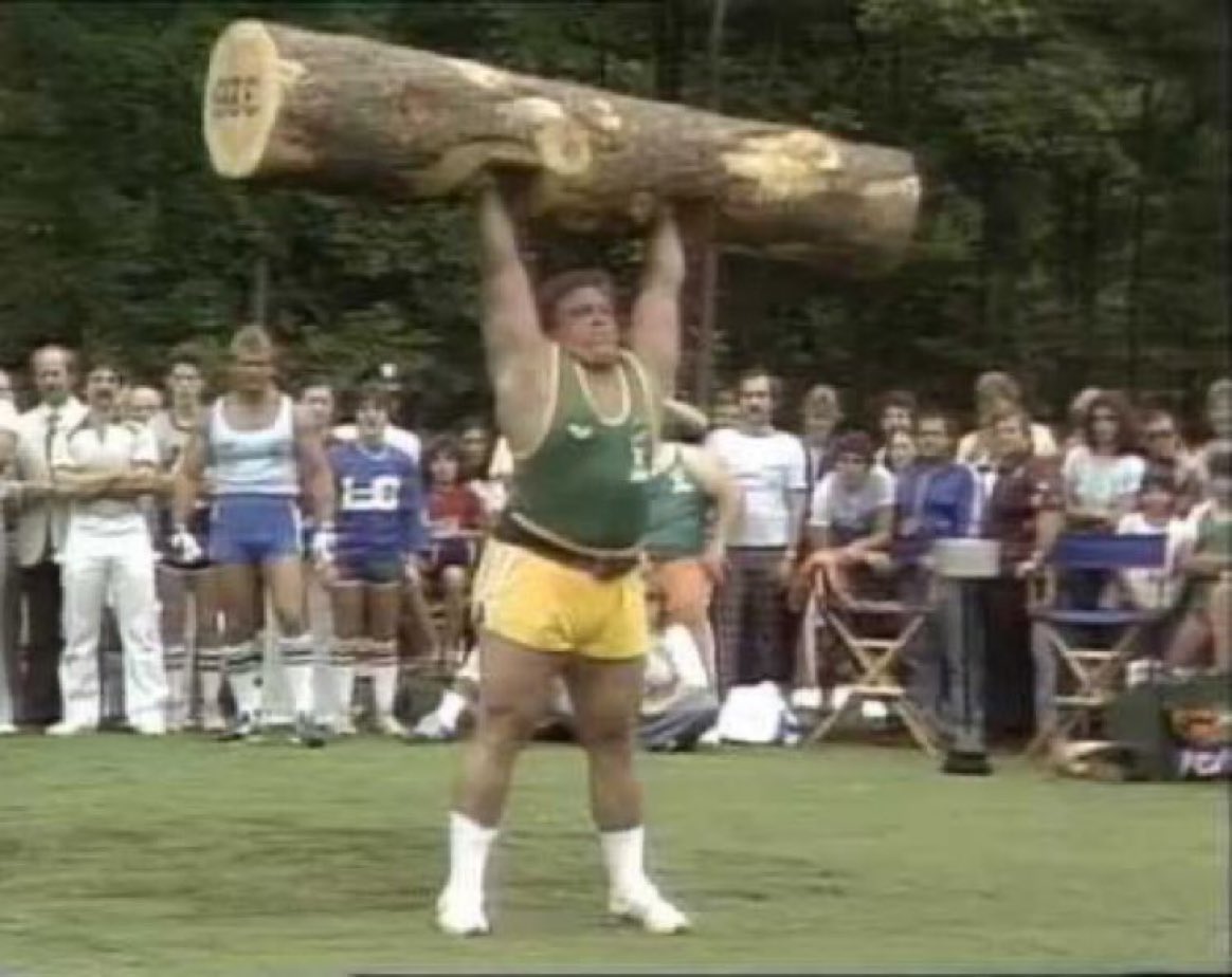 Super70sSports's tweet photo. I want to see some foreign guys lifting big-ass chunks of trees over their heads on network TV on Saturday afternoons again. Where the hell did we lose our way as a society? https://t.co/3PS3QGC5Mj