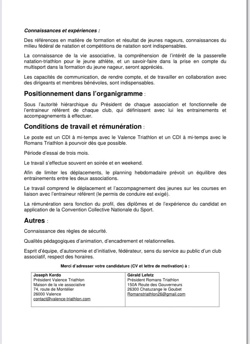 Valence_Tri's tweet image. 📢Offre d’emploi 
Valence Triathlon et Romans Triathlon recrutent un entraîneur commun pour les deux clubs.
Pour les candidats, voir ci dessous ⬇️