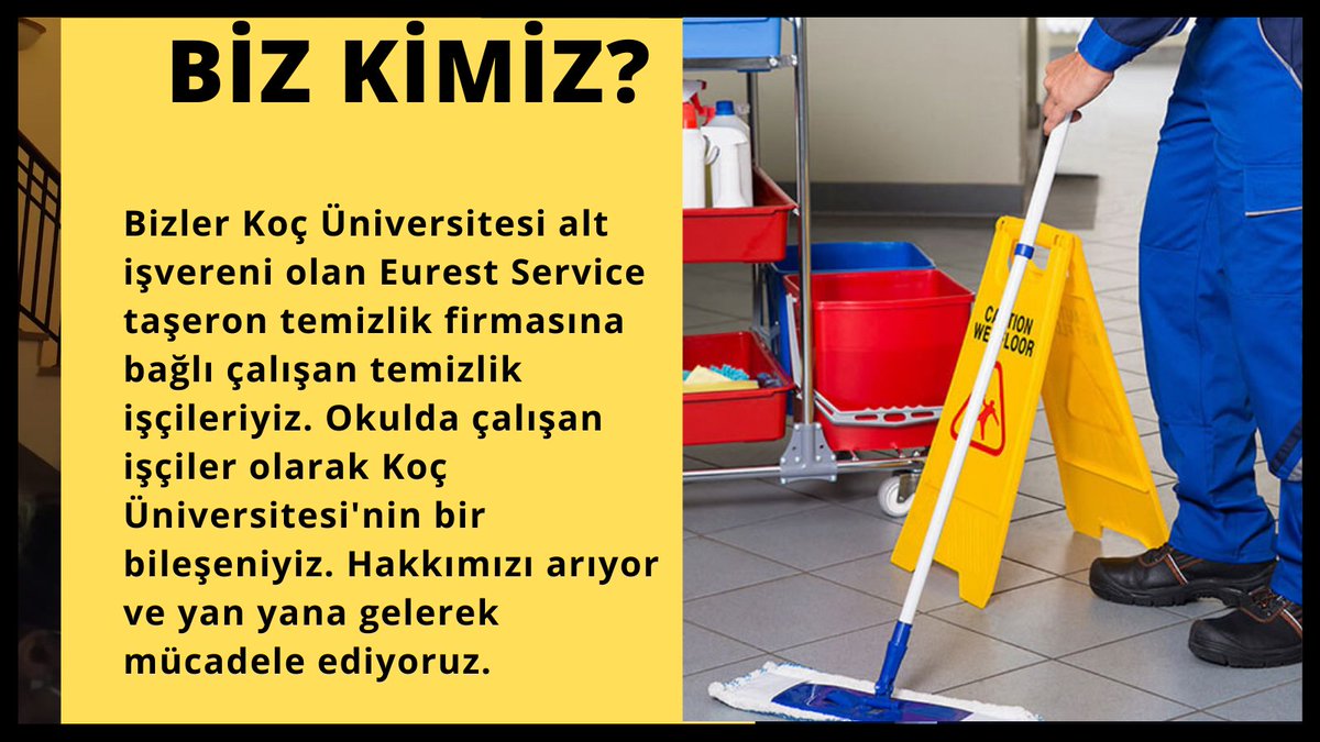 🔻 Bizler Koç Üniversitesi'nde taşeron firmada çalışan temizlik işçileriyiz!
🔻Bizler hakkını arayan emekçileriz!

📢Herkesi sesimizi büyütmeye, dayanışmaya çağırıyoruz!

#kocuniiscisinesesol