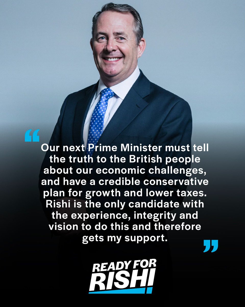 LiamFox's tweet photo. I’m backing @RishiSunak to be the next Leader of the @Conservatives Party and our Prime Minister. #ReadyforRishi 

Sign up here 👉 https://t.co/uSz7YJRIQy https://t.co/ie3pa5Z1c4