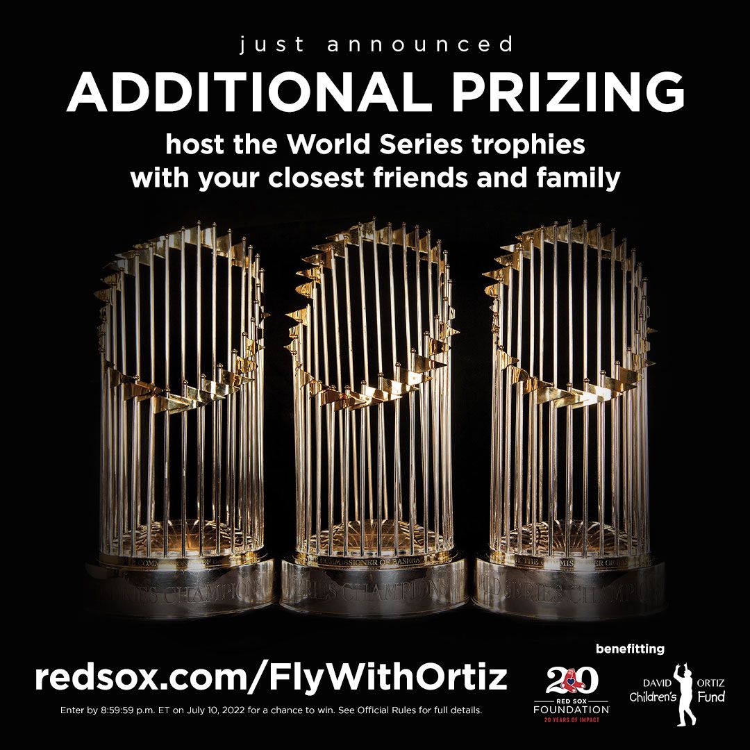 The #FlyWithOrtiz Sweepstakes now has an additional grand prize! You could host the World Series trophies! 👀🏆 The sweepstakes has been extended 48 hours and fans can now enter through 9 PM on July 10th for a chance to win! Enter at➡️RedSox.com/FlyWithOrtiz