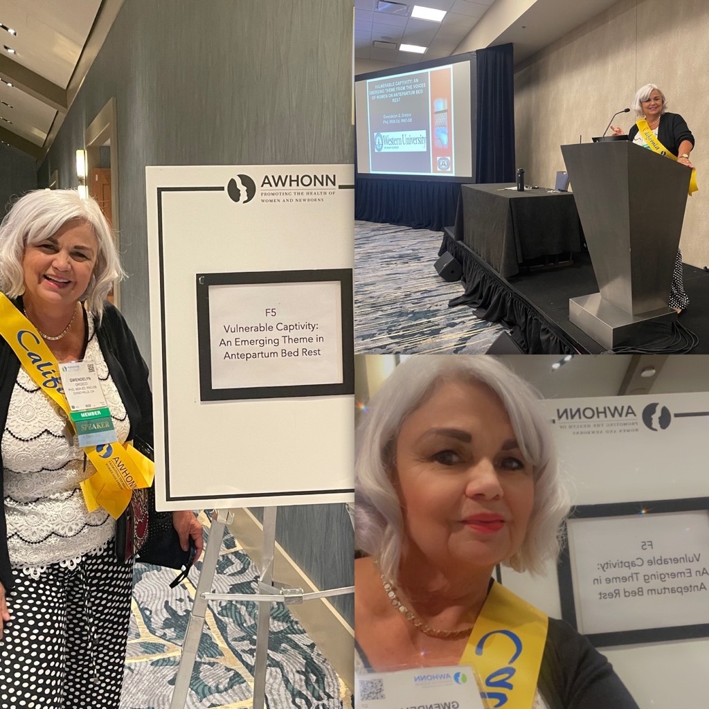 CGN_WesternU's tweet photo. Dr. Gwen Orozco, PhD, RNC-OB presented her doctoral research at the National Association of Women’s Health Obstetric &amp;Neonatal Nurses (AWHONN) 2022 Conference in Denver, CO- Vulnerable Captivity: An Emerging Theme in High Risk Antepartum Bedrest. #awhonn2022 #WesternUProud https://t.co/lrnaEvpiu3
