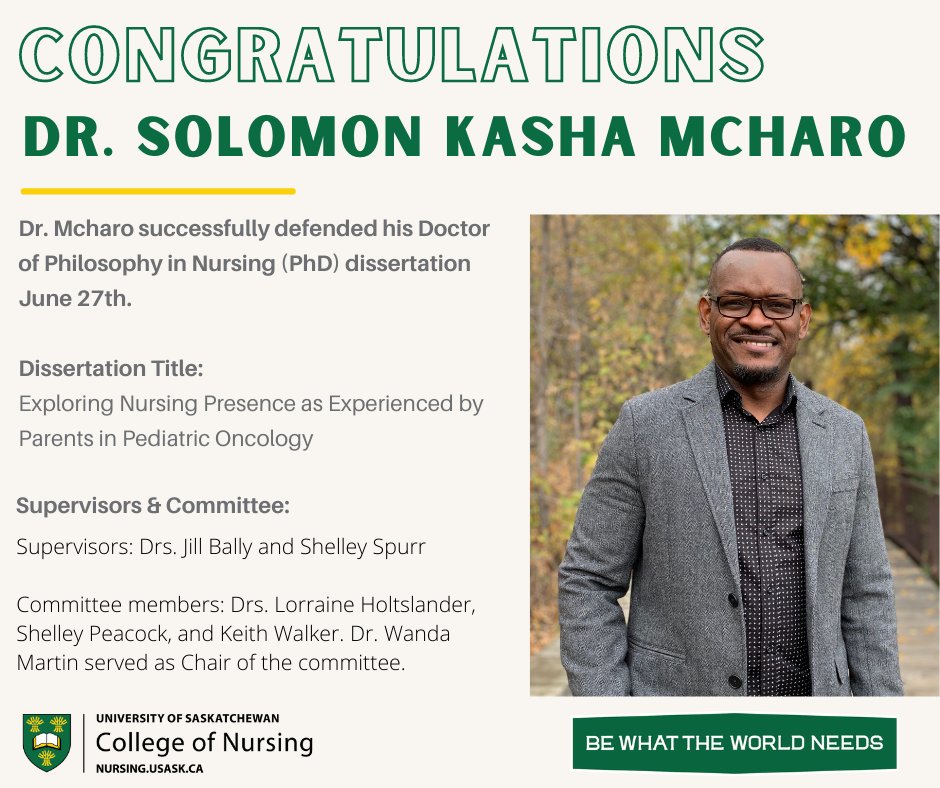uSaskNursing's tweet photo. Congratulations Dr. Mcharo 👏! #Nursing #GradStudies #BeWhatTheWorldNeeds #PediatricOncology @KashaMcharo https://t.co/FI0dAJuy95