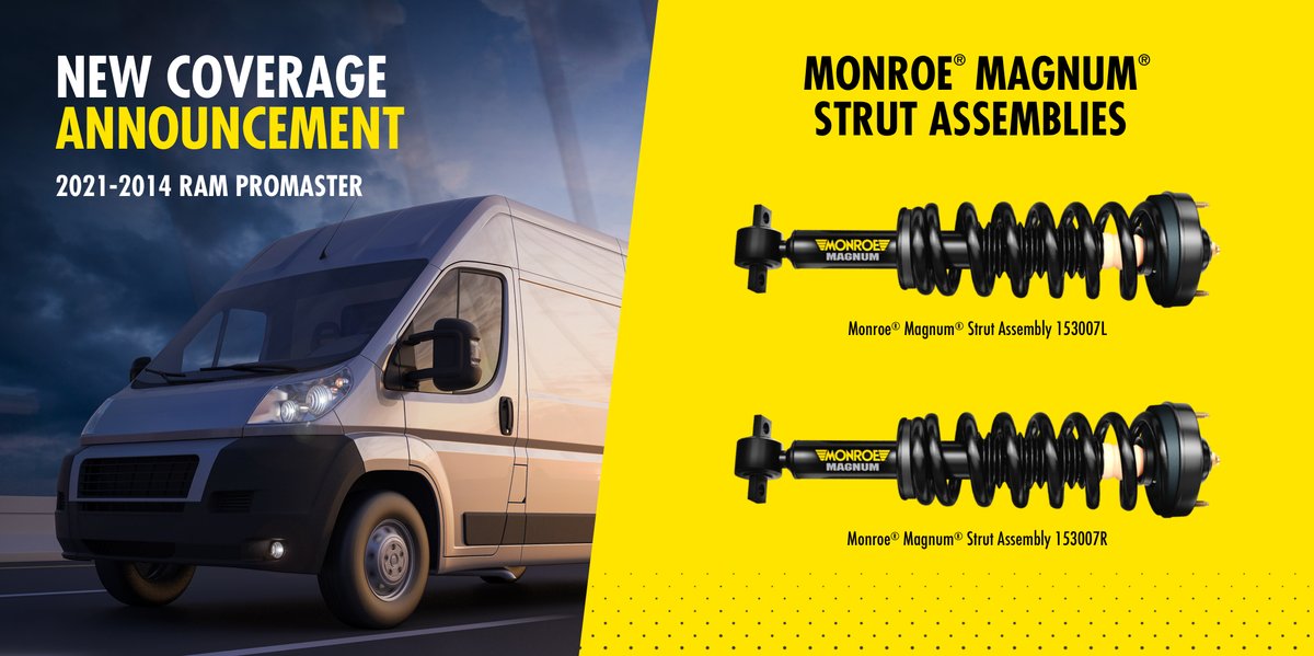 MonroeShocks's tweet photo. #MonroeMagnum #StrutAssemblies are now available for 2021-2014 #Ram #ProMasters! They help ensure even weight distribution for improved stability to help minimize weight transfer and cargo damage. Learn more: https://t.co/ixpkV6DsvK https://t.co/21pXuHf8o3