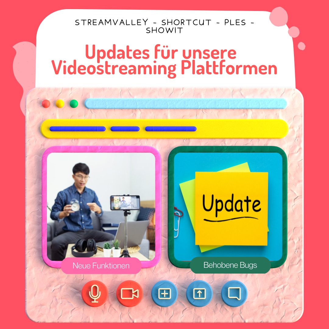 linkspreed's tweet photo. Wir #veröffentlichen 🚀 bald ein #Update ✨ für unsere #Videostreaming #Plattformen 📹🌱 #StreamValley 💙, #Shortcut ❤️, #Ples 💜 und #Showit 🧡. https://t.co/nrDRStyREI
