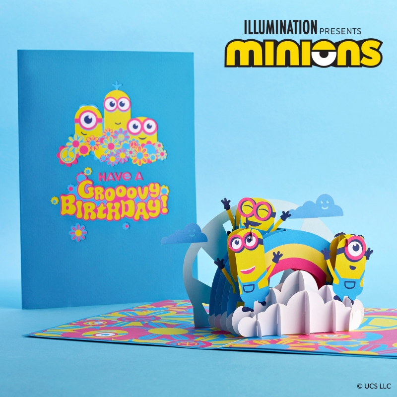 lovepop's tweet photo. Send your best friend a birthday surprise for a guaranteed groovy moment. ☮️ 💛 #LovepopCards @Minions #Minions #BananasForYou #MinionStyle