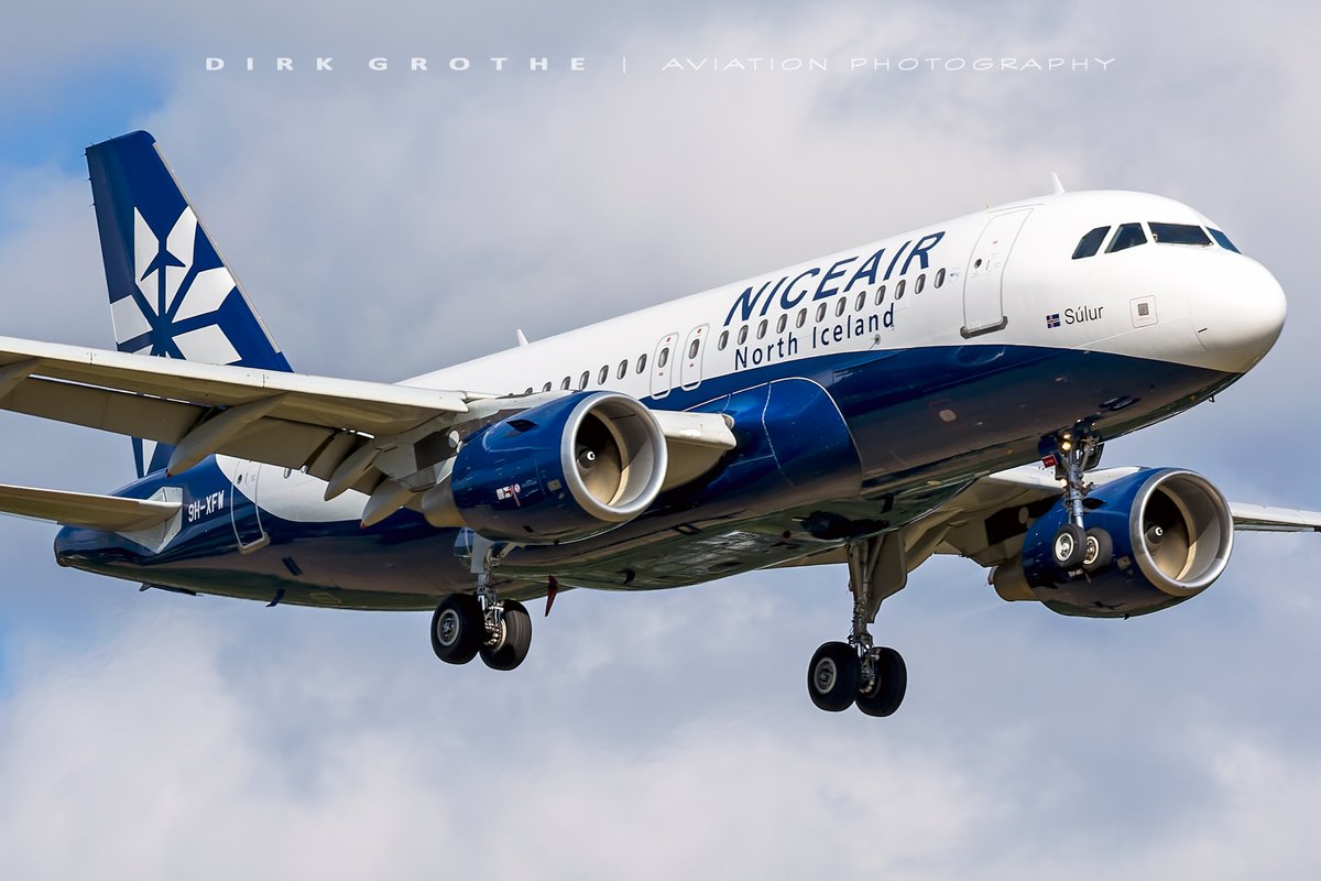 digro65's tweet photo. literally a nice (North Iceland) visitor, the sole aircraft of the new Akureyri based airline #Niceair A319 9H-XFW (leased from @hifly_airline , former Airbus Toulouse-Hamburg shuttle) at @HamburgAirport today... https://t.co/8x2gACriXE