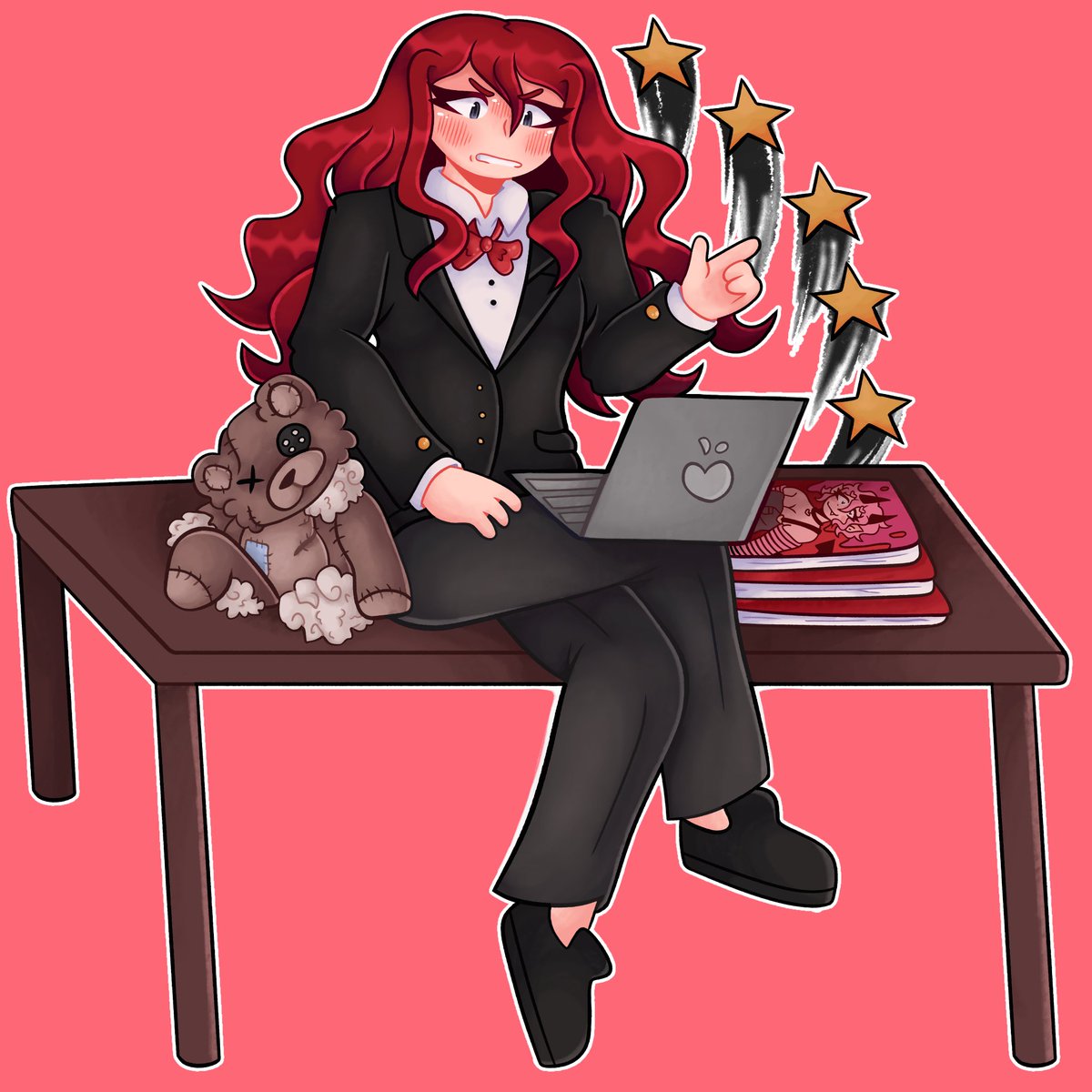 Coralcafes's tweet photo. Emiko Ito’s official splash art! (Dr oc for a fan game my friend and I are working on, please check it out on @danganronpafractured.hope on instagram!) #danganronpa #danganronpafracturedhope #drfh #emikoito #itoemiko #fanganronpa #fangan #fanganronpaoc #danganronpaoc #oc https://t.co/DhuzOmojAw