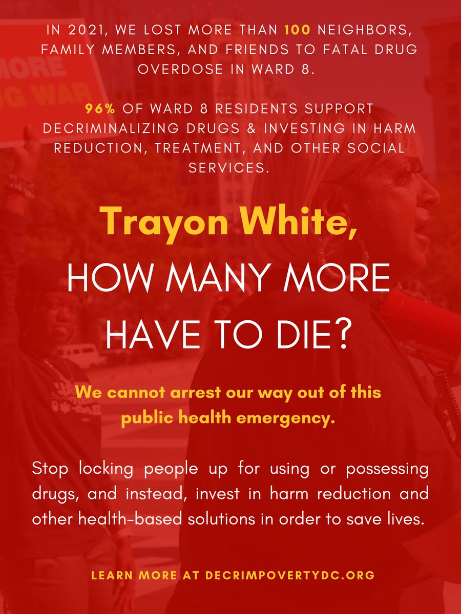 Ward 8 has the highest rate of overdose death. Ward 8 also holds the highest rate of support for drug decriminalization + investment in harm reduction. @trayonwhite, how many more have to die before you take action? #InvestInHealth #InvestInUs