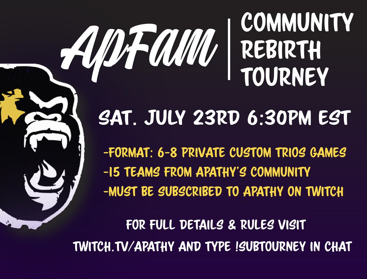 cryyystaaal's tweet photo. 🚨#ApFam Community Rebirth Trios Tournament🚨
👿👿👿 CALLING ALL DEMONS 👿😈👿
✅Sign up & read rules: https://t.co/0ZRZ5cgeSx
✅Sub to @Apathy_BZ: https://t.co/3ztOzTH1vZ
✅Join the discord: https://t.co/NLl6QTNHQ0
📅July 23rd, 2022 @ 6:30 EST https://t.co/vAx144xi1I