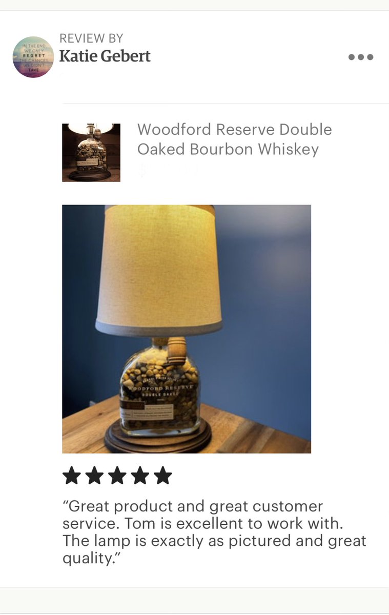 Feedback Friday: Thank you, Jeremy W. and Katie G. Glad you’re enjoying your handcrafted BottleCraft by Tom lamps!!!💡🔌

#etsysellers #handcrafted #lighting #ctsmallbusiness #jeffersonsocean #woodfordreserve #upcycle #localbusiness #bottlelamp #ilovelamp #bottlecraftbytom