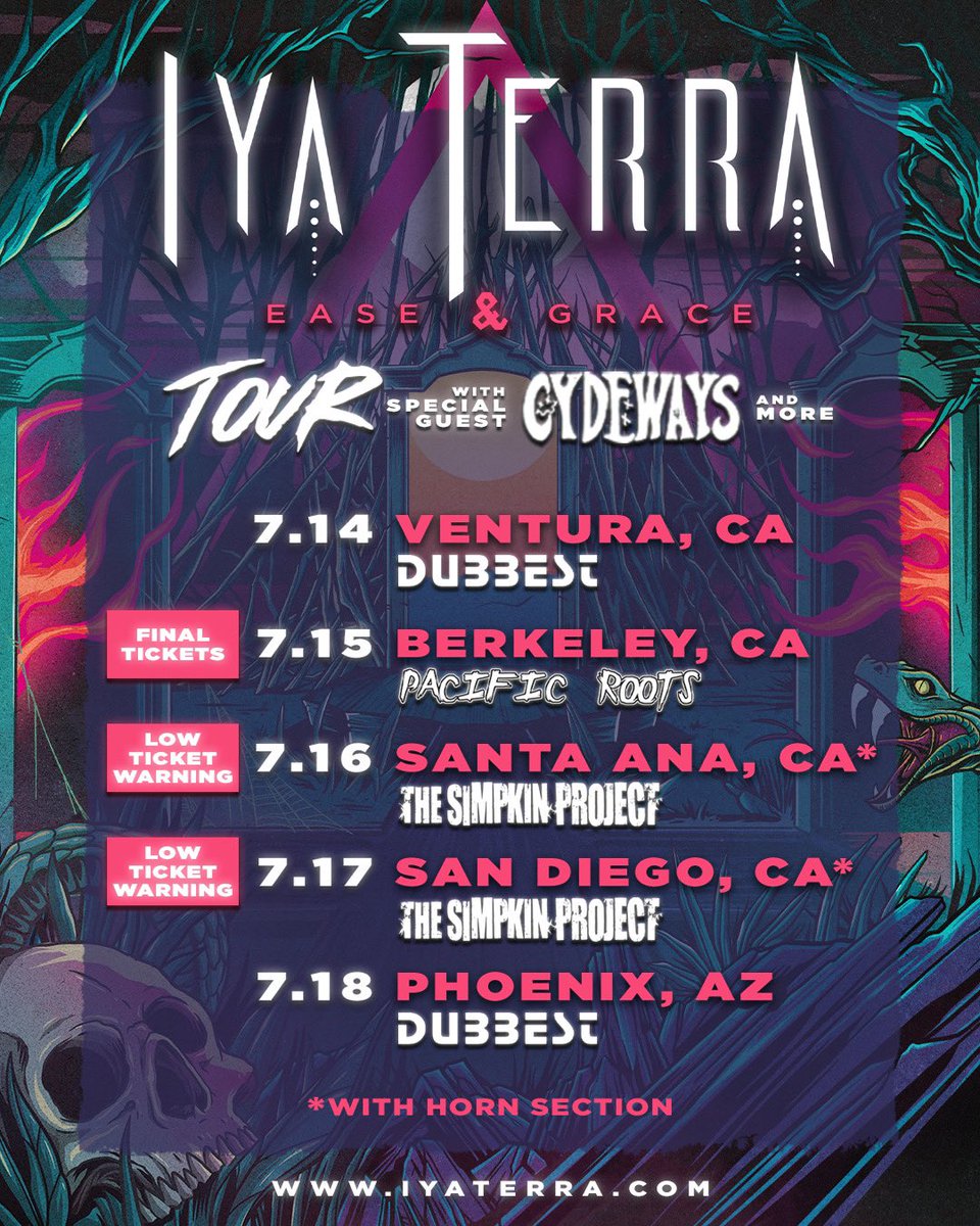 iyaterramusic's tweet photo. We wrap up our Ease &amp; Grace tour next week!! 🙌 Tickets are running extremely low. Berkeley is just about sold out, so get yours before they are gone. Santa Ana &amp; San Diego are running low 🤘

Oh, and we will have a horn section with us in SoCal 🎺🎷 https://t.co/tUuzhnAMSD