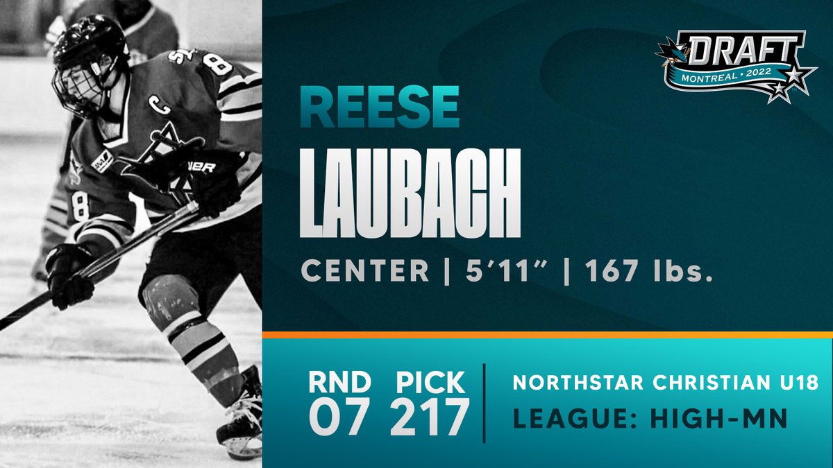 SanJoseSharks's tweet photo. Our final pick from the 2022 #NHLDraft is San Jose native, and Jr. Sharks alum Reese Laubach! 🦈

#SharksDraft https://t.co/Cv2oNyYQzz