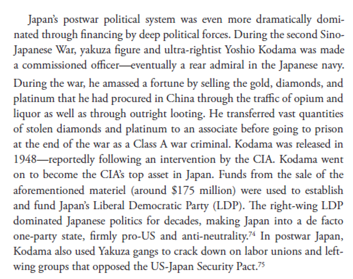 Aaron_Good_'s tweet photo. Re: Abe's political party--A paragraph from American Exception discusses its establishment by yakuza/fascist war criminals rescued by the CIA to help re-establish the Anticommintern under US auspices after World War 2: https://t.co/Kt2svla5Jb