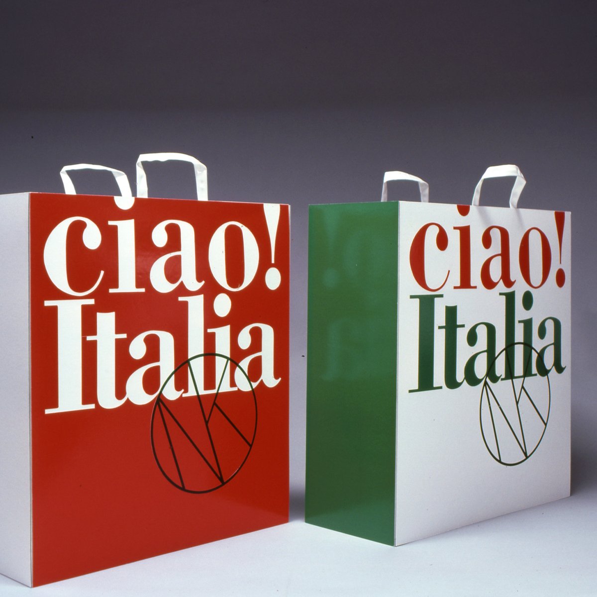 VignelliCenter's tweet photo. Oh me oh my! A Vignelli Surprise! With #ExclamationPoints! Vintage 35mm slides of Ciao! Italia shopping bags for Swedish department store Nordiska Kompaniet, designed by #Vignelli Associates c. 1987. #DesignArchvies #Design #Modernism #DesignHistory #1980s https://t.co/iUBjEpLmnM