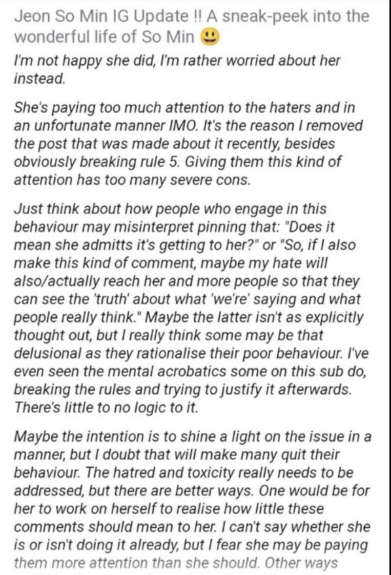 dahyunmelody's tweet photo. For a mod of the running man subreddit to say that Somin should work on herself instead of putting attention on her haters is absolutely ridiculous. Somin has been suffering in silence ever since she joined that show, not once did she mention that she was receiving hate. https://t.co/eIDre64XDF