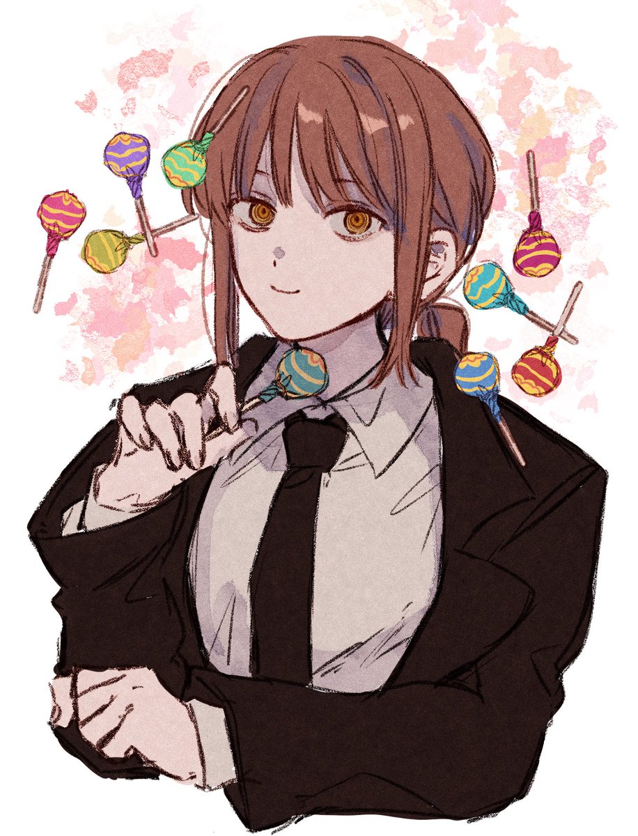 makima (chainsaw man) 1girl solo candy necktie ringed eyes food black necktie  illustration images