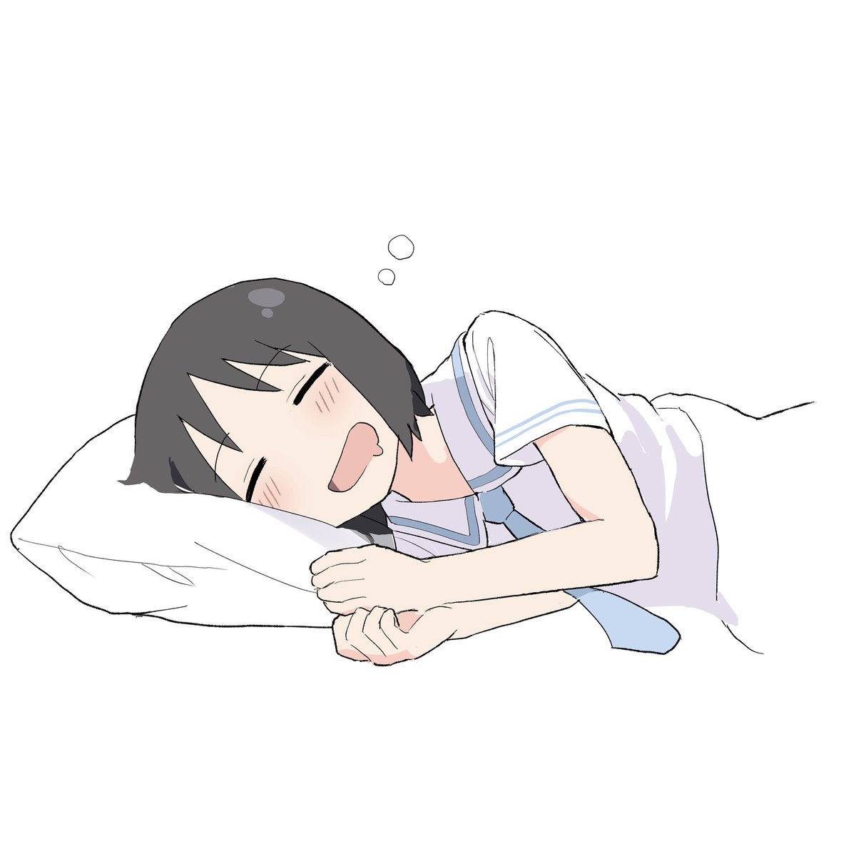 1girl solo black hair white background school uniform sleeping tokisadame school uniform  illustration images