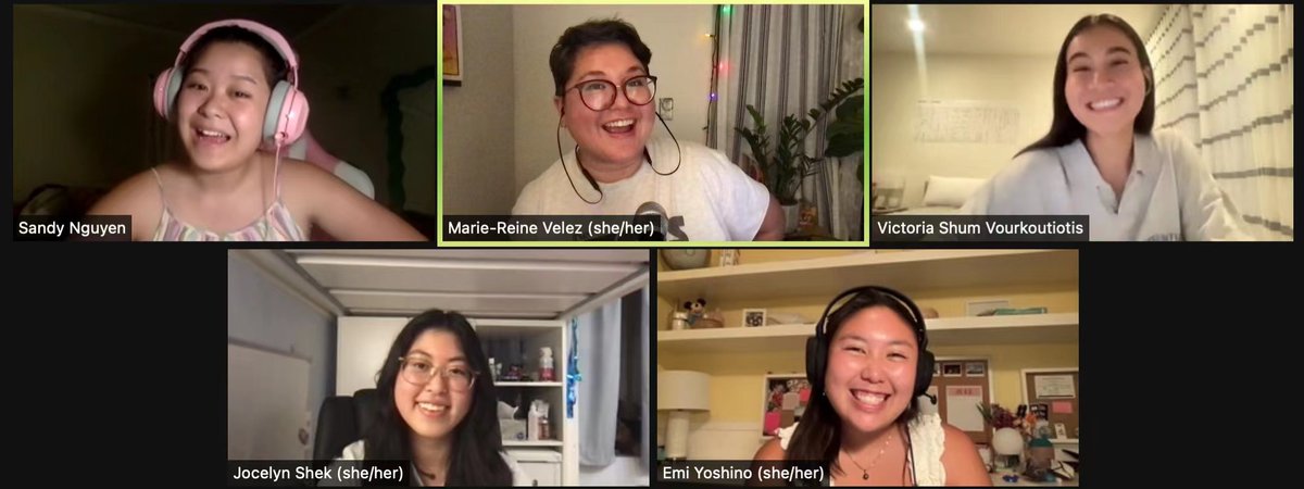 AAPlay's tweet photo. We love the Artists at Play Interns! Here is AAP Producing Artistic Leader Marie-Reine Velez with the newest members of our team. The #AAPInterns include (top left) Sandy Nguyễn, (top right) Victoria Shum Vourkoutiotis, (bottom, l. to r.) Jocelyn Shek and Emi Yoshino. #LAthtr https://t.co/sEnlX1uyP5