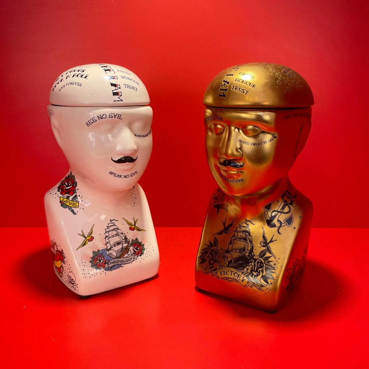 lustbrighton's tweet photo. Phrenology Head Storage Small £9.95 each⠀
This small porcelain phrenology head storage box is the perfect glamorous gift for any phrenology lover. This beautiful storage box is covered in old school style tattoos and phrenology lingo. 

#phrenology https://t.co/SGSTQiDICI