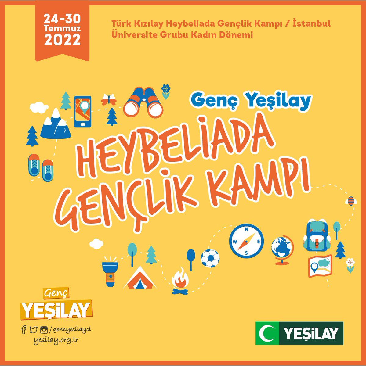 Yeşilay tarihi, bağımlılık ve kişisel gelişim eğitimleri, el sanatları, halk oyunları, drama, okçuluk, doğa yürüyüşleri, macera aktiviteleri, kültür, sanat ve sportif faaliyetler ile dopdolu geçecek kamp programında bizimle birlikte olmak istiyorsan başvurunu bekliyoruz. 💚