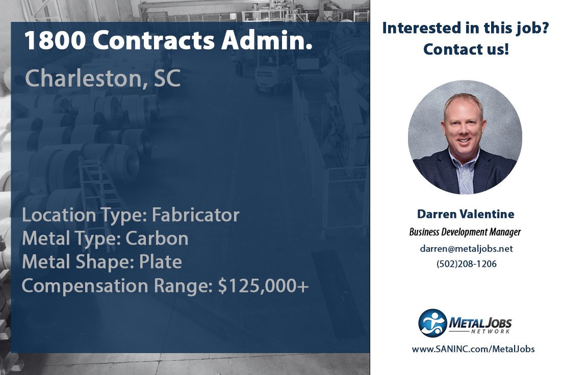 MetalJobs's tweet image. 1800 Contracts Administrator (Southeast)
Charleston, SC
pst.cr/YgWcg

#contracts #contractsadmin #hiring #nowhiring #job
