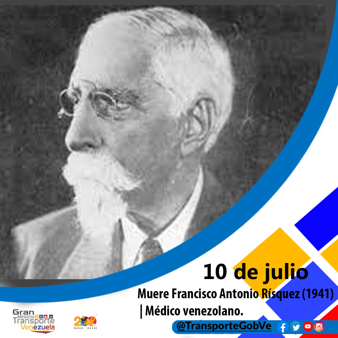 mintransporteve's tweet photo. #Efemerides  📜 Antonio Rísquez  médico venezolano. En 1876 se doctoró en medicina en la Universidad Central de Venezuela, título que también obtuvo en la Universidad de Madrid. Dedicó su vida a la solución de los problemas sociales https://t.co/WQz0JEAeV5