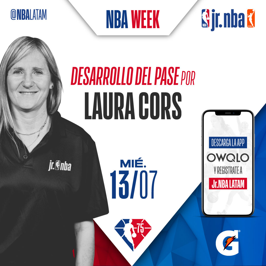 NBALatam's tweet image. ¡La NBA Week de @jrnba tiene el placer de contar con la clínica de desarrollo del pase de la entrenadora @LauraVCors! 🙌🏀

Descarga la app de @owqlo y únete a #JrNBALatam 👇
owqlo.com/jrnba