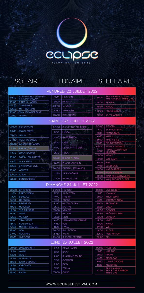 Line up  2022 !  Tickets are always available on our official website: eclipsefestival.com