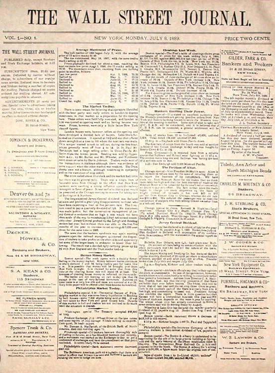On this day in 1889 The Wall Street Journal was first published