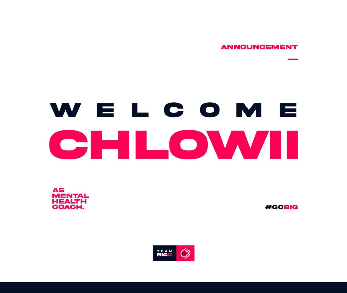 TeamBigGEsports's tweet photo. We would like to announce @chlowii0hio as our Mental Health Coach!

With her experience and degree in Psychology we believe she will be a key member of our team.

The mental wellbeing of our players and staff is high priority for us at Team Big G.

Even more to come soon. #GoBig https://t.co/X8yJxJNde1
