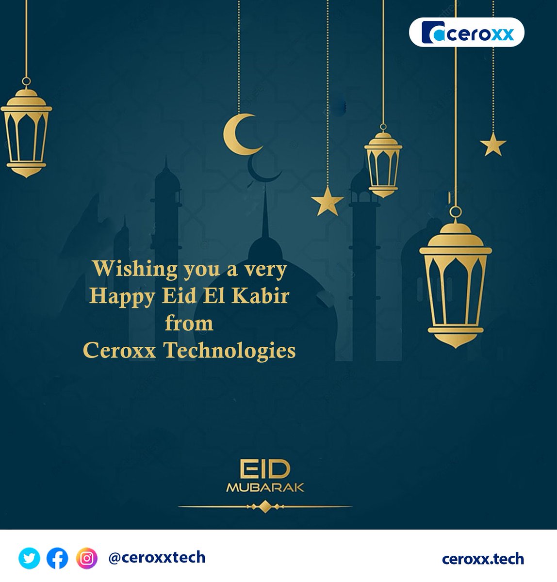 ceroxxtech's tweet photo. Wishing you a happy Eid el Kabir from all of us at Ceroxx Technologies

#ceroxx #eidelkabir #eidmubarak https://t.co/JnbKoFYuJ4
