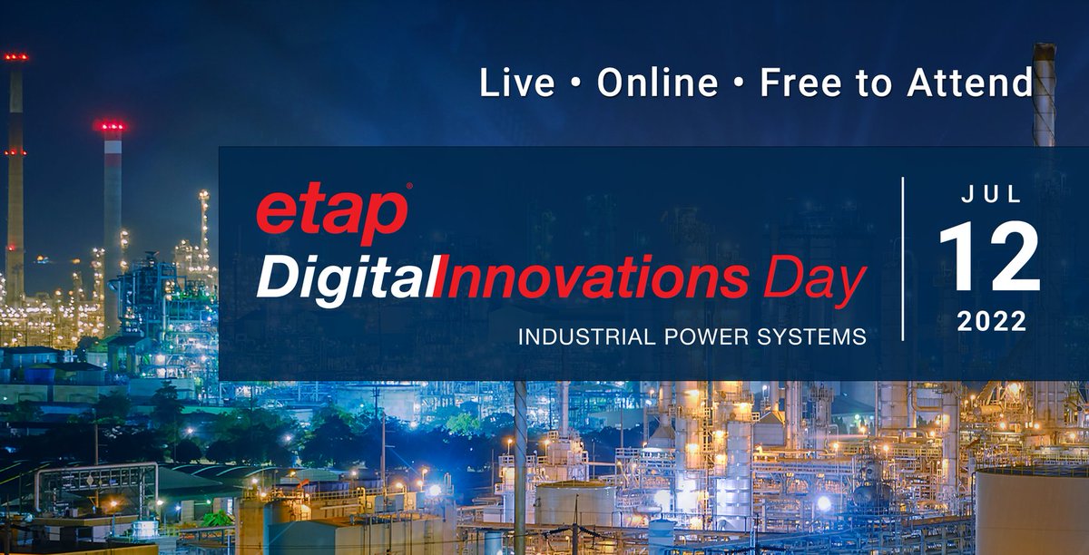 ETAPsoftware's tweet image. Happening next week: the best-in-class Industrial Power Systems event of 2022. On 7/12, we'll reveal deep insights from real-life use cases straight from product experts. REGISTER: bit.ly/3RhxJUm #ETAP #electricalsoftware #powersystemdesign #industrialpowersystems