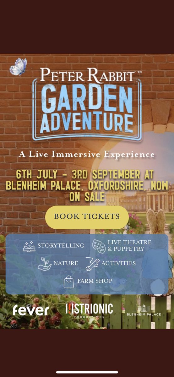 This summer <a href="/BlenheimPalace/">Blenheim Palace</a>! I’m so excited to be apart of this show and to have such a brilliant cast, come along for the wonderful experience!💙 #beatrixpotter #Peterrabbit 

peterrabbitgardenadventure.com/oxfordshire/