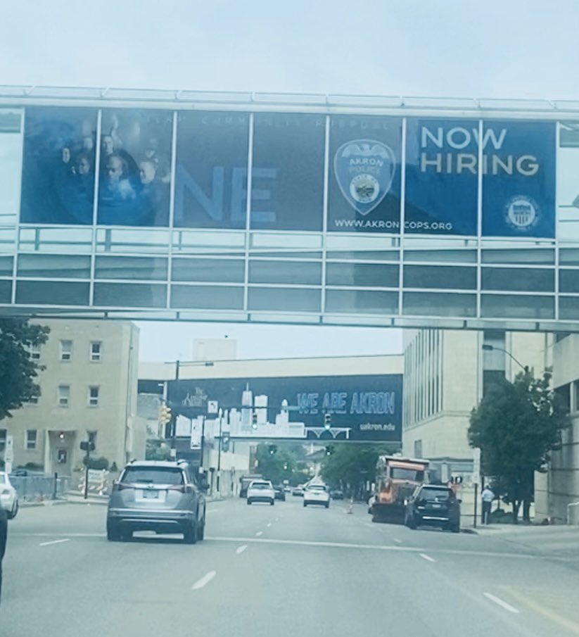 At the Summit County jail in Akron. Mike, Cortez, and Bianca’s out. Downtown is ghost town. Not sure if that’s usual. Oh, and the APD is hiring. #JusticeForJaylandWalker