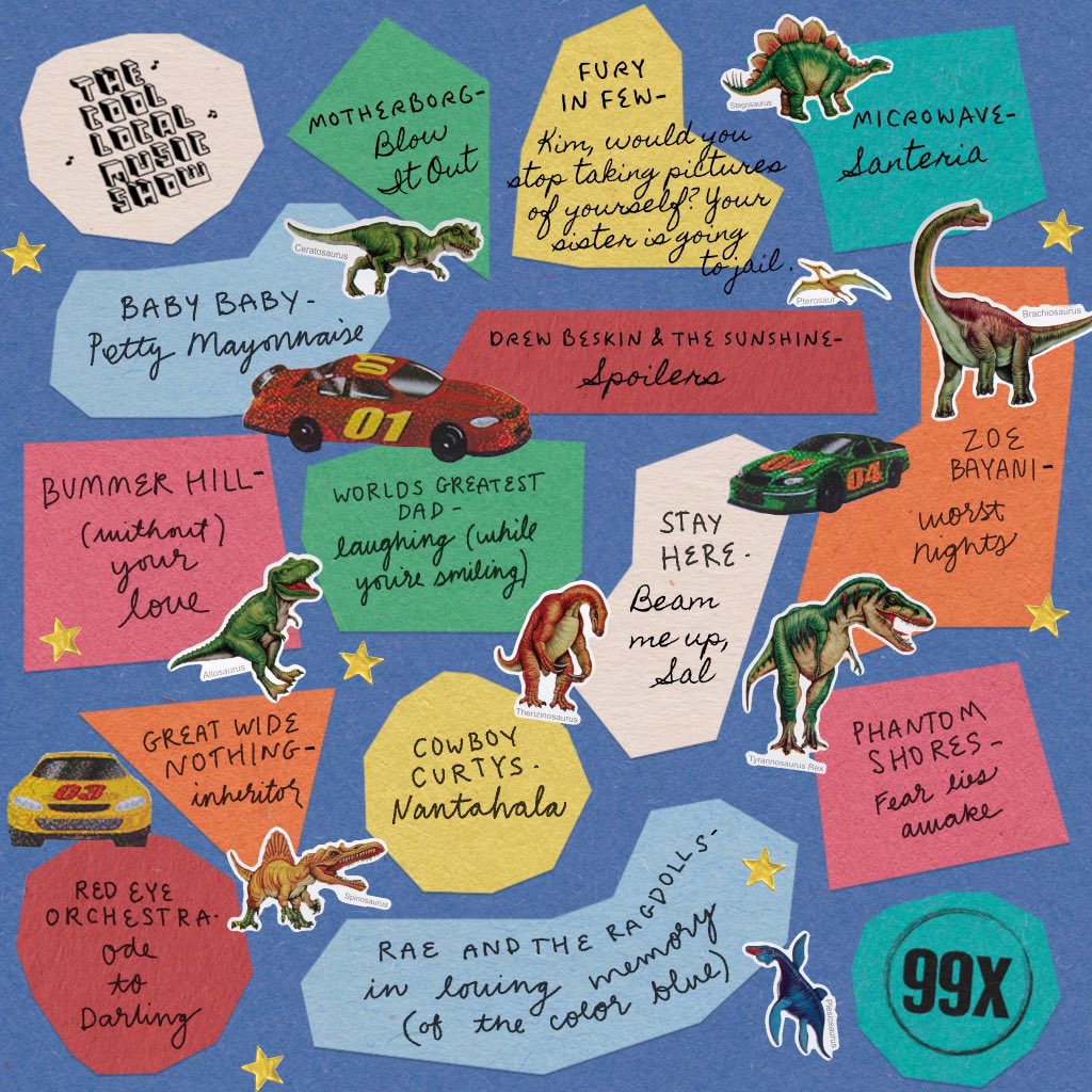 coollocalmusic's tweet photo. YEAHHH BABYYY!!! We’re back at it again with another hour of COOL LOCAL MUSIC tonight @ 6pm on @99x! Catch us at 98.9 FM or https://t.co/gKv15qnNwX (ask your parents’ permission before going online) 🦕 https://t.co/8rXcIwao6B