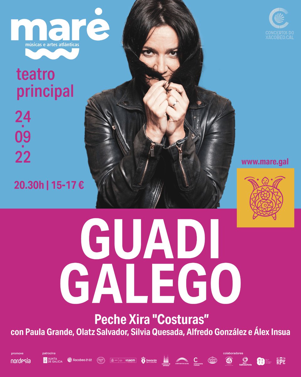 Festival MARÉ - músicas e artes atlánticas (@mare_compostela) on Twitter photo 🪡 PECHE XIRA "COSTURAS" 🧵
<a href="/guadigalego/">Guadi Galego</a> celebrará o fin de xira en #Maré22
Acompañarana no escenario <a href="/Paula__Grande/">PaulaGrandeMusic</a>, @OlatzSalvador, <a href="/SilviaQuesada/">Silvia Quesada</a>, <a href="/AGonzalezMusica/">Alfredo González</a> e Álex Insua
E + sorpresas!
⏳ 24/09
📍Teatro Principal (Compostela)
👉🏽 ENTRADAS en enterticket.es/eventos/guadi-… 🪡 PECHE XIRA "COSTURAS" 🧵
<a href="/guadigalego/">Guadi Galego</a> celebrará o fin de xira en #Maré22
Acompañarana no escenario <a href="/Paula__Grande/">PaulaGrandeMusic</a>, @OlatzSalvador, <a href="/SilviaQuesada/">Silvia Quesada</a>, <a href="/AGonzalezMusica/">Alfredo González</a> e Álex Insua
E + sorpresas!
⏳ 24/09
📍Teatro Principal (Compostela)
👉🏽 ENTRADAS en enterticket.es/eventos/guadi-…