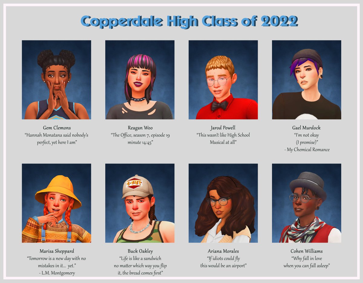 whimsyalien's tweet photo. Meet the first batch of Copperdale High students! Go Womp Womps! 💙💪🏻

You can download them in my gallery! (ID: AbyArashi) Remember to check 'show custom content'!

(Recommended cc in the replies 👇🏻)

#ShowUsYourSims https://t.co/CKYKCpNnxb