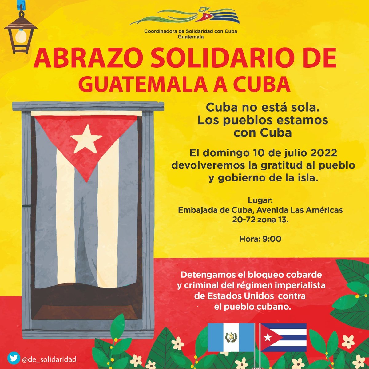 de_solidaridad's tweet photo. #EliminaElBloqueo 
Nos vemos el domingo... #CubaNoEstaSola 
#CubaPorLaPaz https://t.co/iNOAKJdQzC
