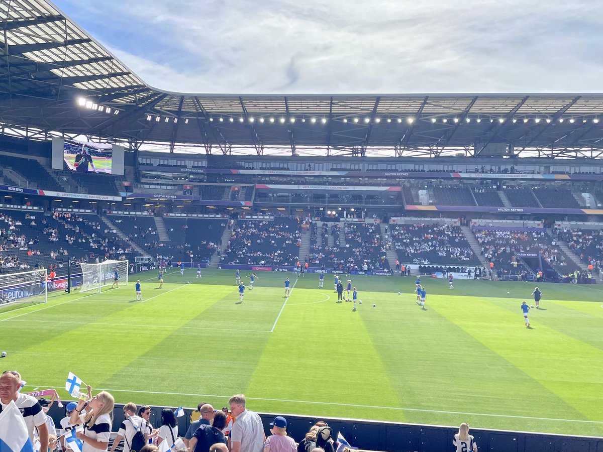DrTABailey's tweet photo. Great atmosphere in our corner of Finland for the Women’s Euros match at StadiumMK today - boy they were noisy! 🤣 #ESPvFIN https://t.co/BDhEn0pdAP