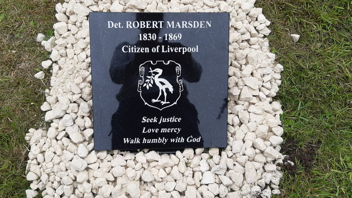 After 153 years of lying in an unmarked grave in Anfield Cemetery, Detective Robert Marsden finally received a headstone.  Rest in peace Robert.